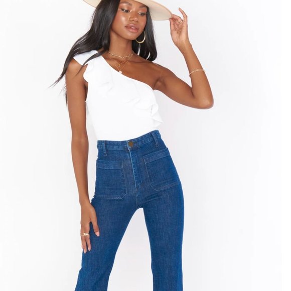 SHOW ME YOUR MUMU Ophelia Ruffle Bodysuit Color Bone Stretch - Picture 7 of 12